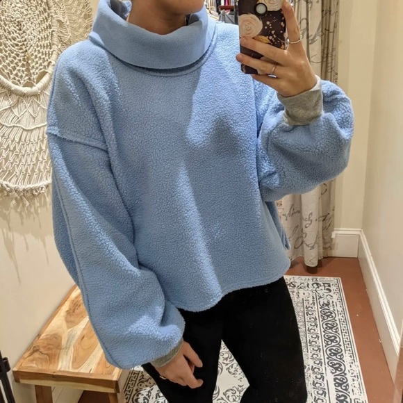 Free People We the Free Elk Mountain Pullover Fleece Sweater blue - Picture 2 of 12